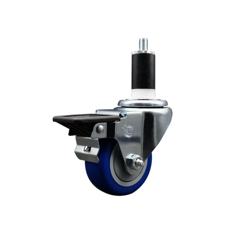 Service Caster 3'' Blue Poly Swivel 1-3/8'' Expanding Stem Caster with Brake SCC-EX20S314-PPUB-BLUE-PLB-138